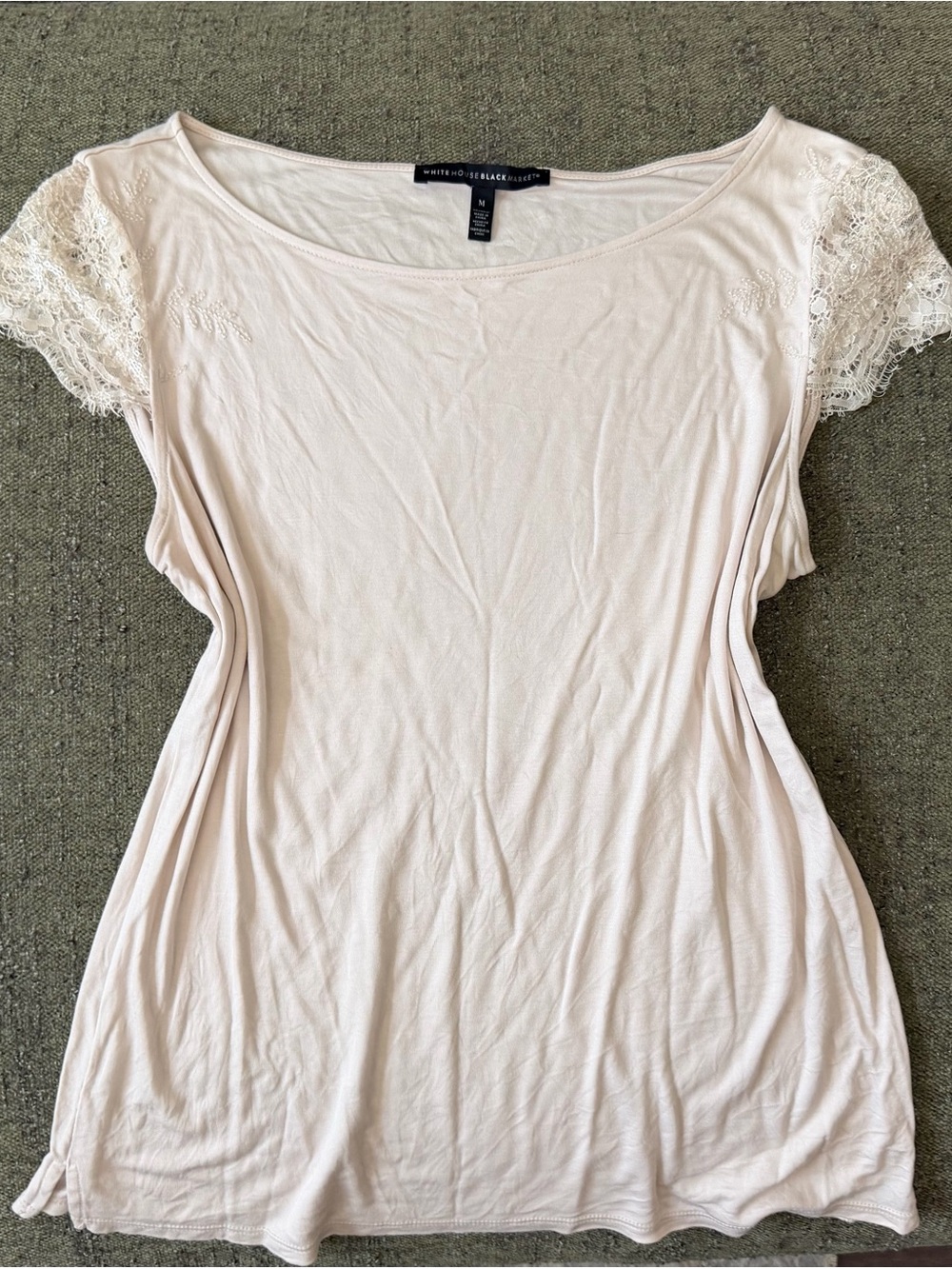 White House Black Market Lace Cap-Sleeve Scoop Neck Top - Cream